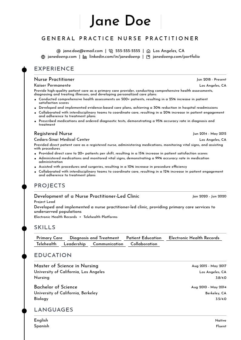 General Practice Nurse Practitioner resume example