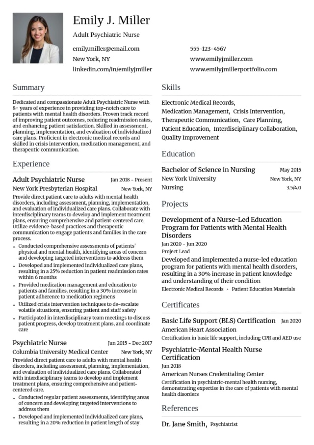 Adult Psychiatric Nurse resume example