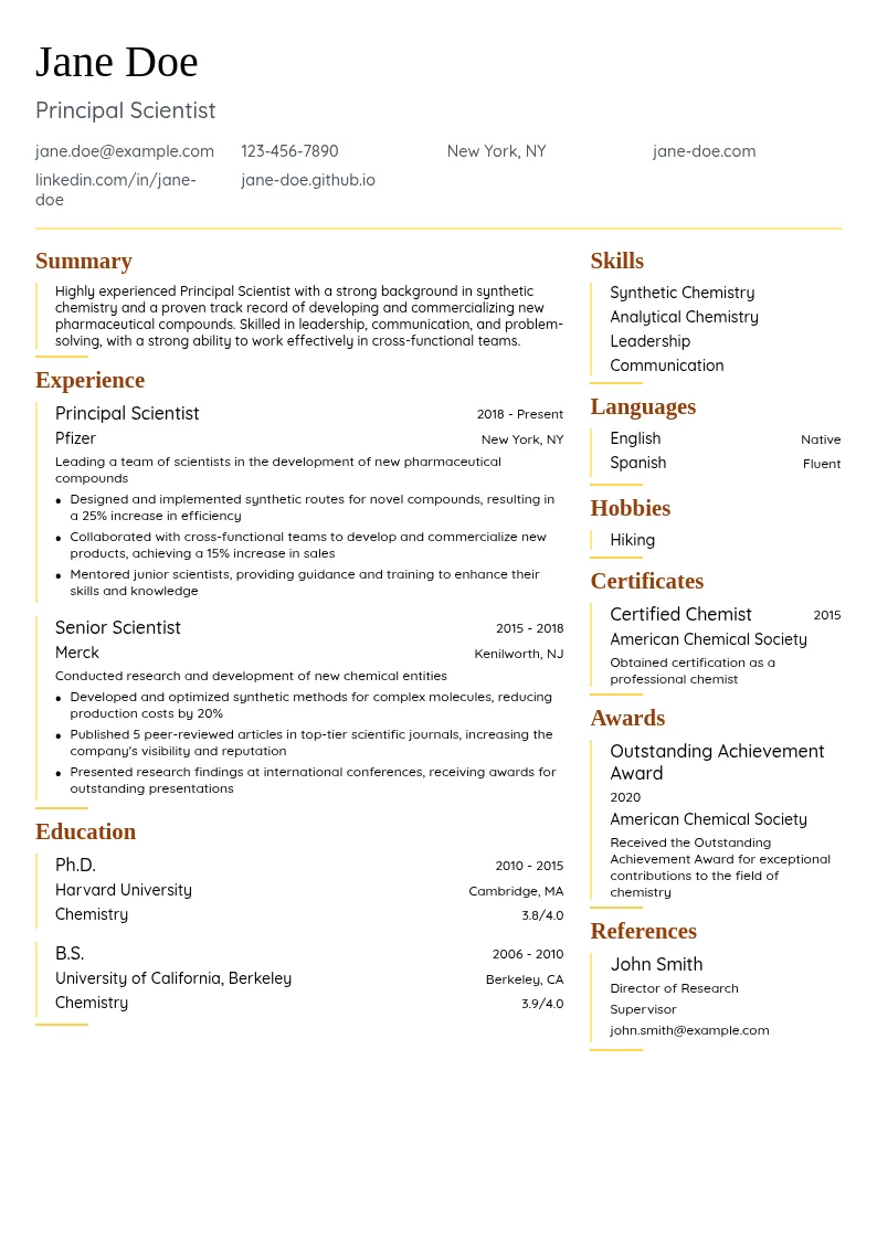 Principal Scientist resume example