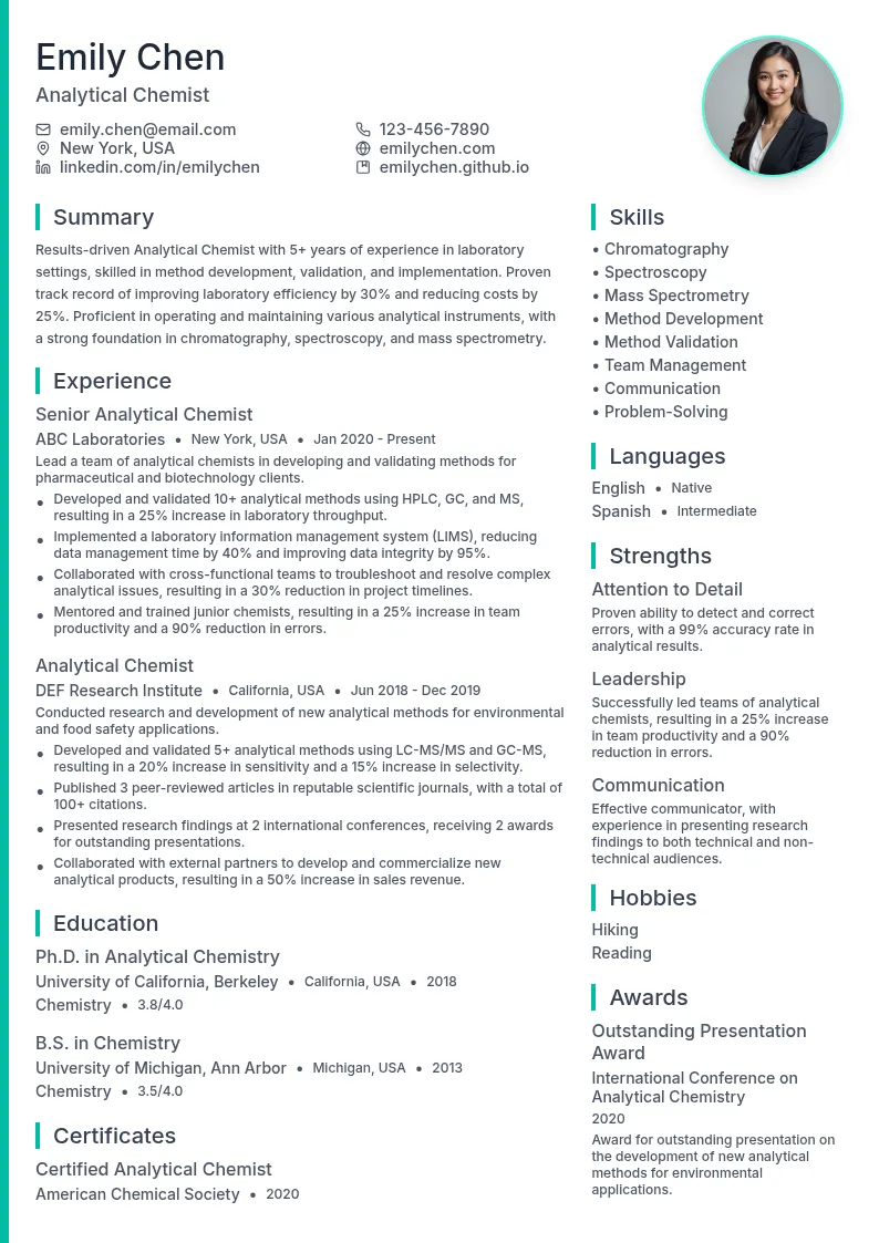Analytical Chemist resume example