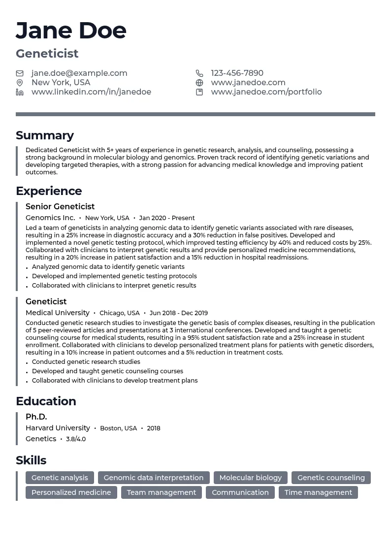 Geneticist resume example