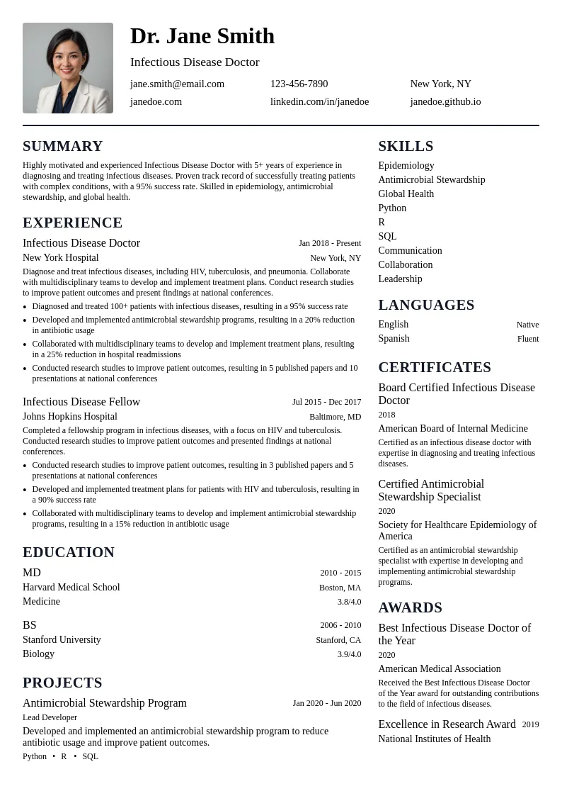 Infectious Disease Doctor resume example