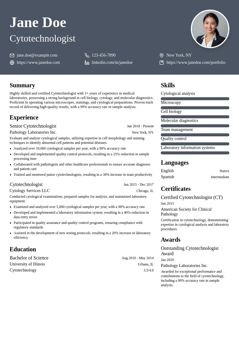 Cytotechnologist resume example