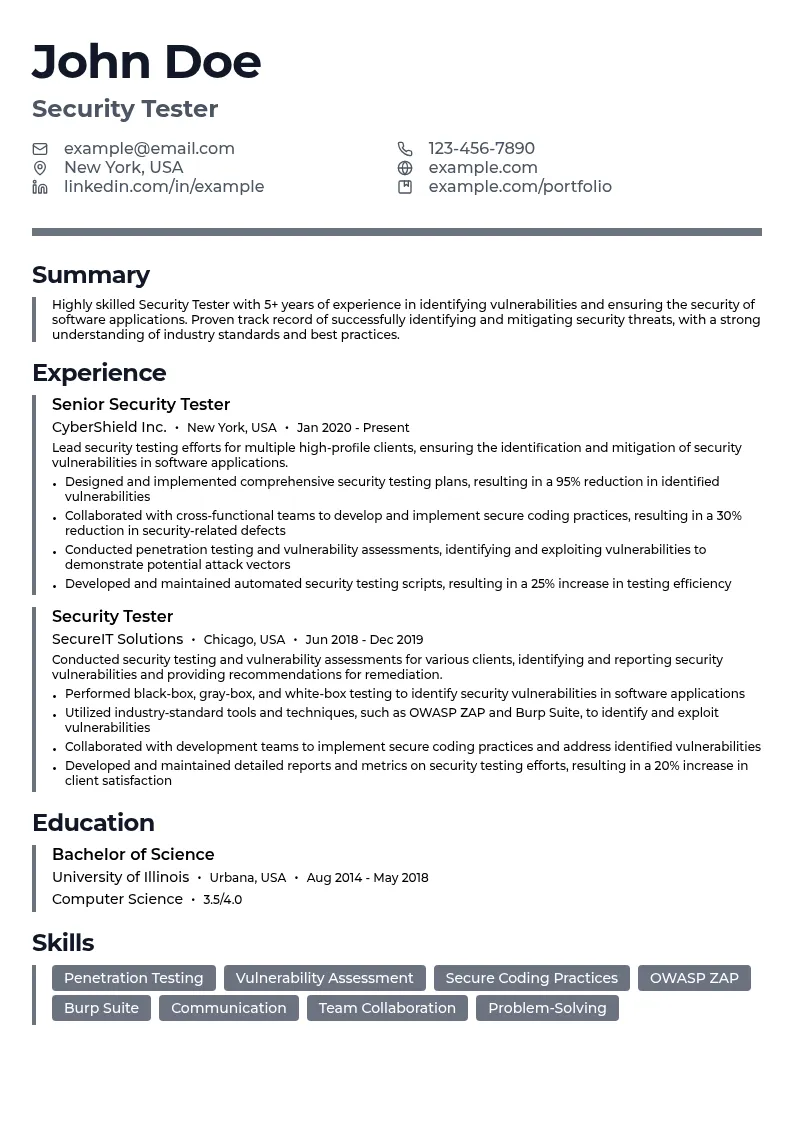 Security Tester resume example