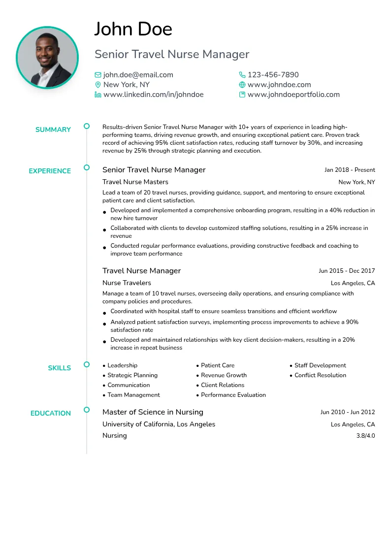 Senior Travel Nurse Manager resume example