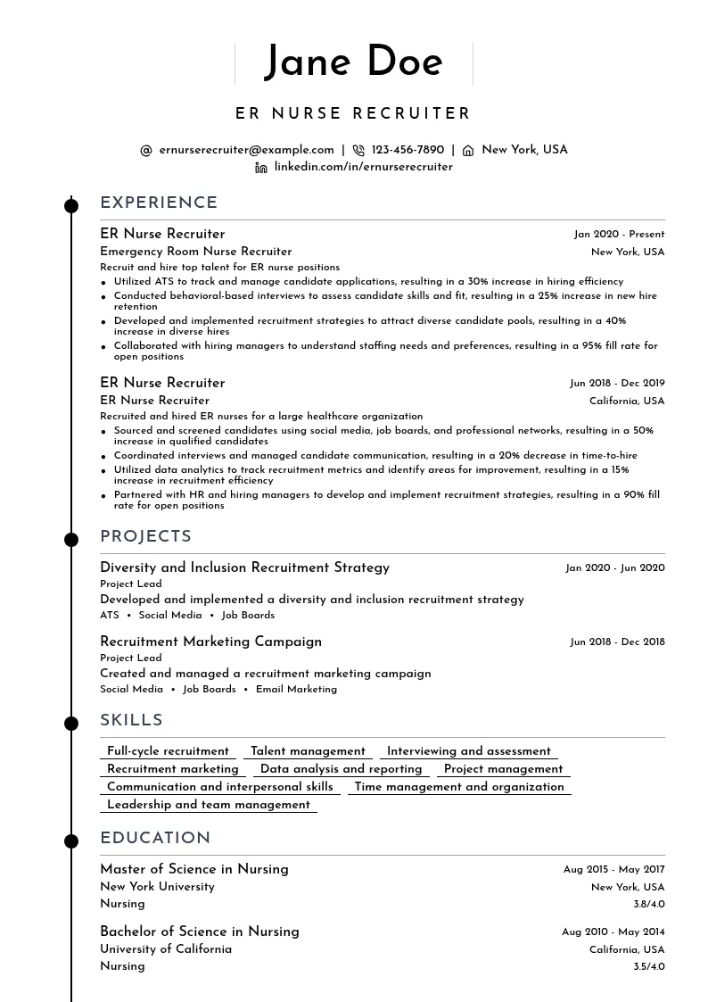 ER Nurse Recruiter resume example