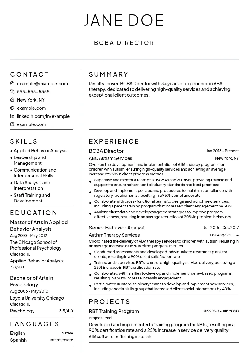 BCBA Director resume example