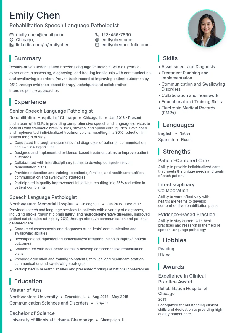 Rehabilitation Speech Language Pathologist resume example