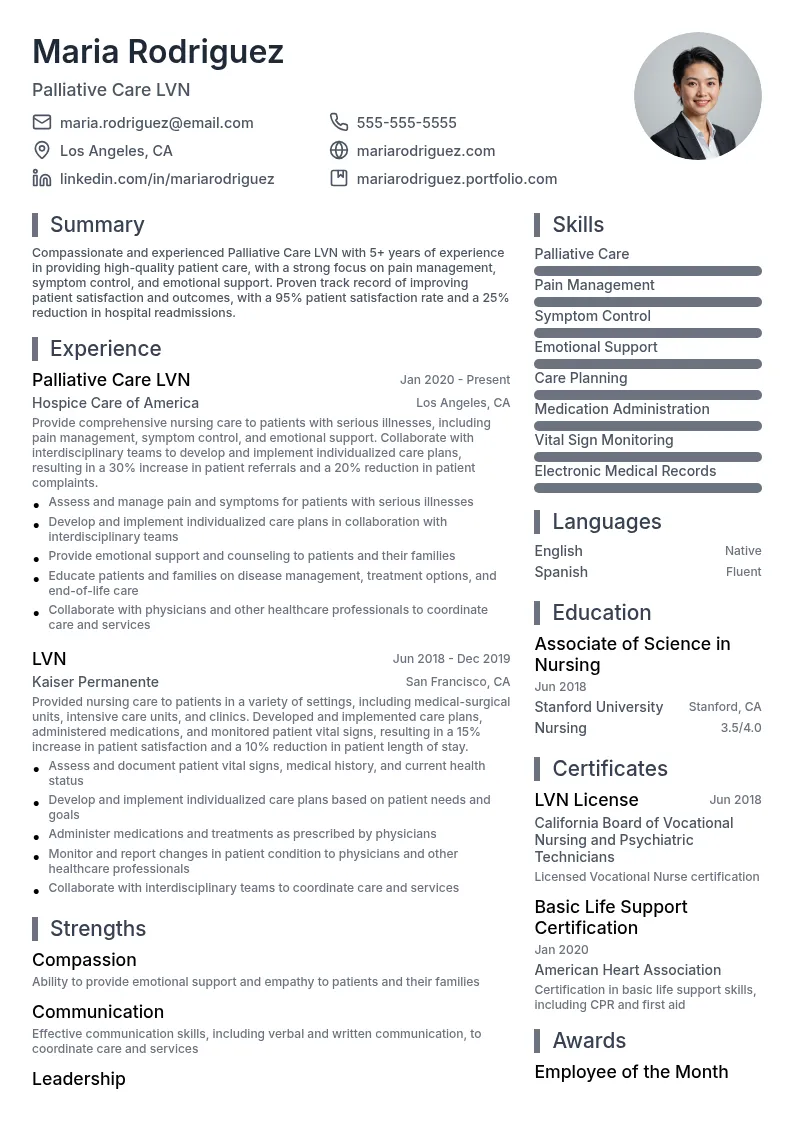 Palliative Care LVN resume example
