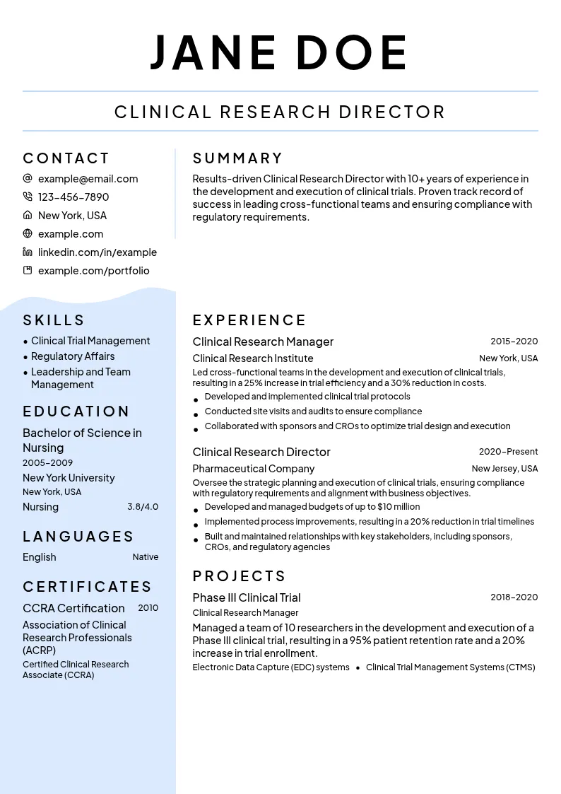 Clinical Research Director resume example