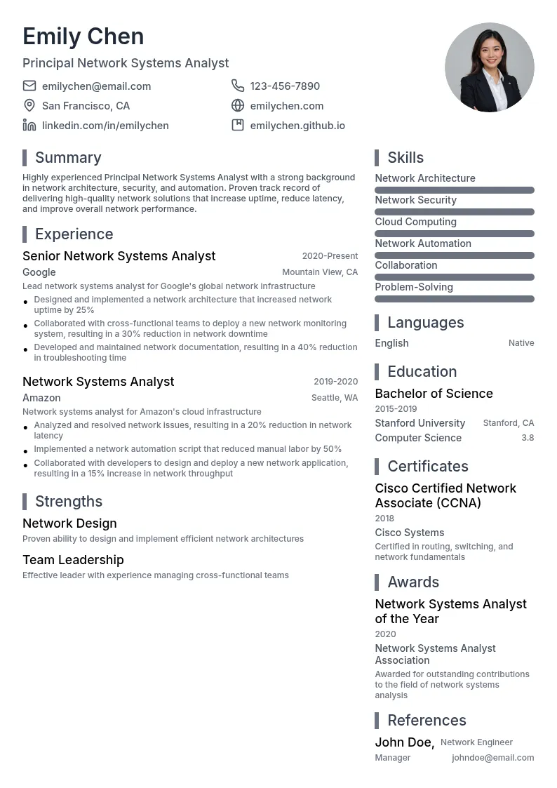 Principal Network Systems Analyst resume example