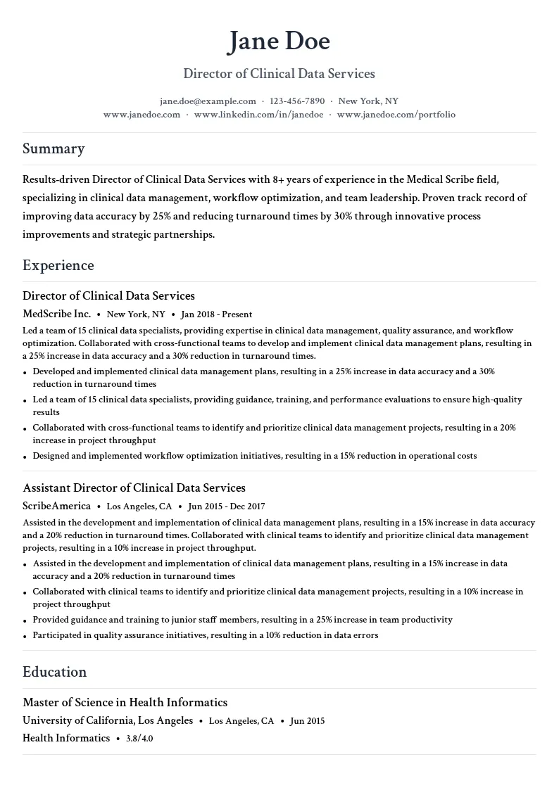 Director of Clinical Data Services resume example