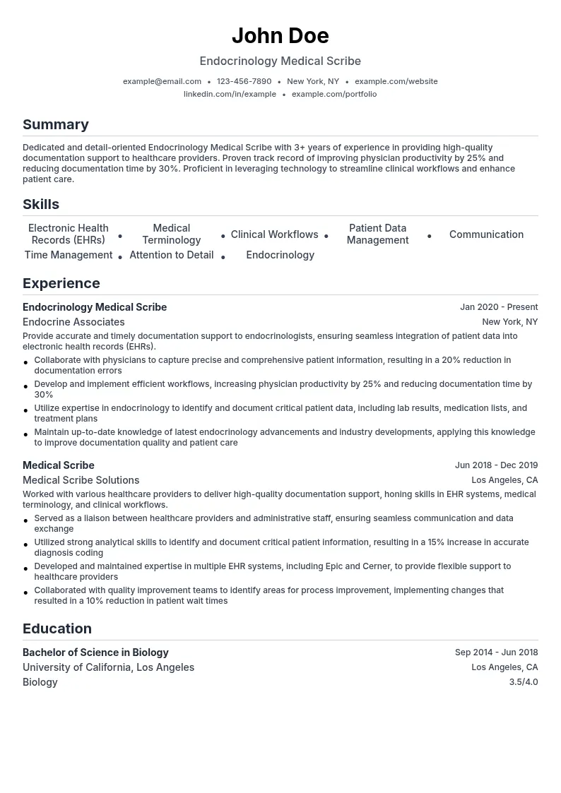 Endocrinology Medical Scribe resume example