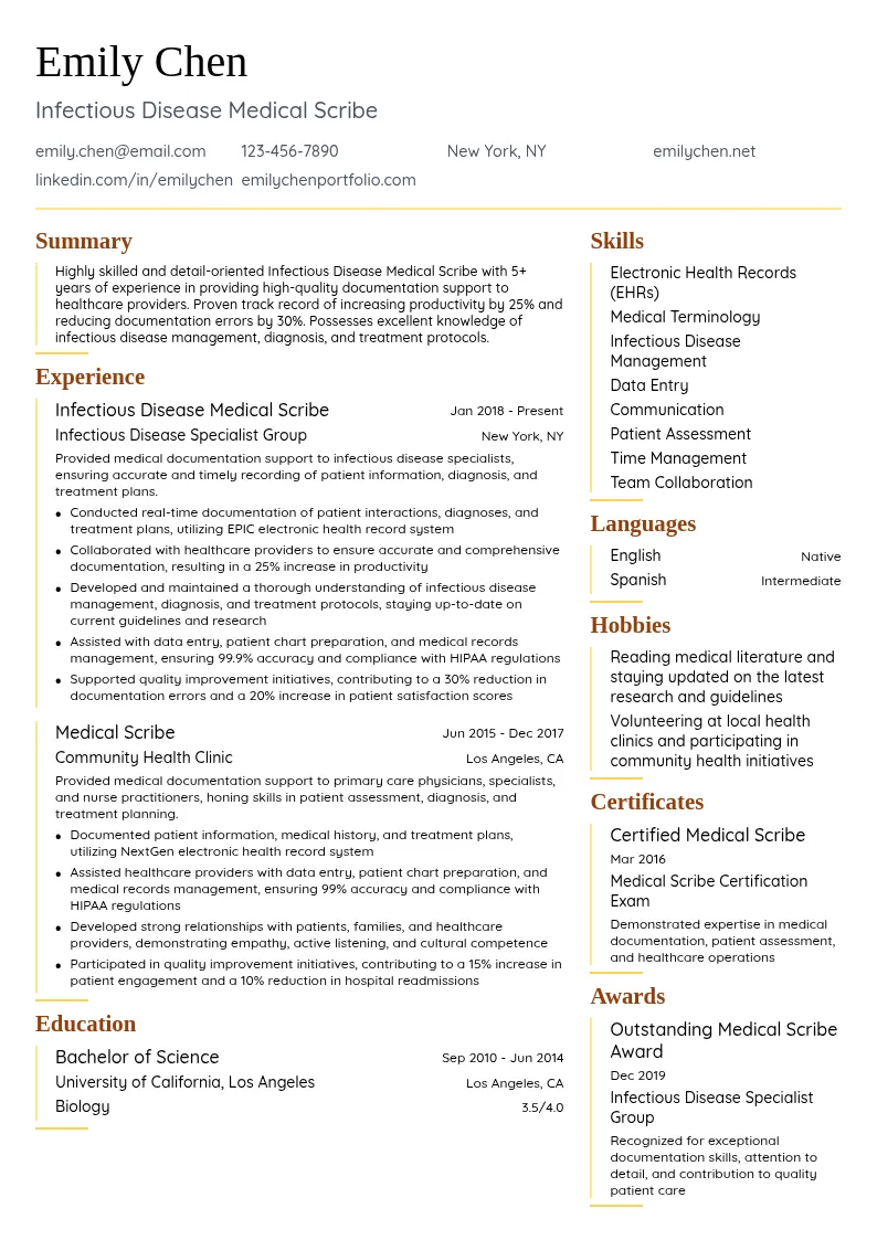 Infectious Disease Medical Scribe resume example