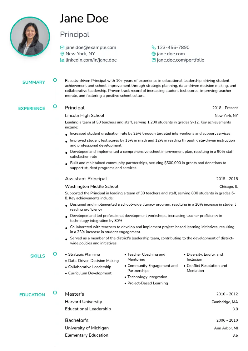 Principal resume example