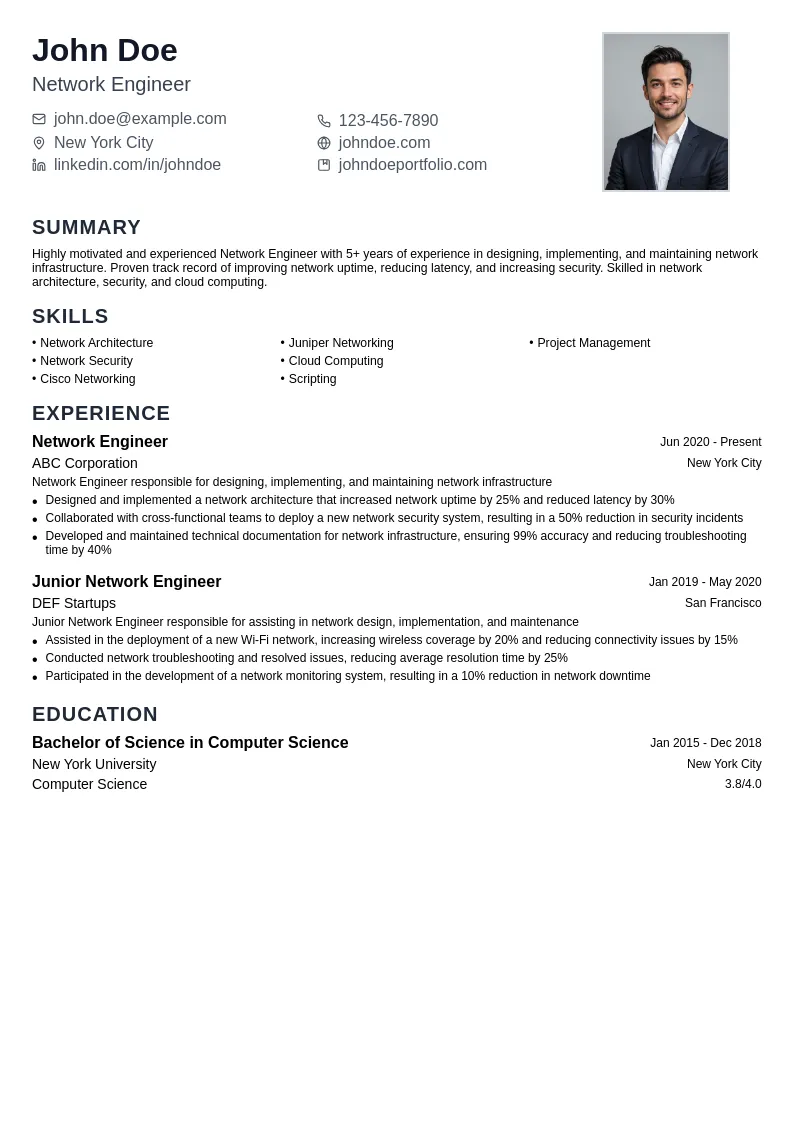 Network Engineer resume example