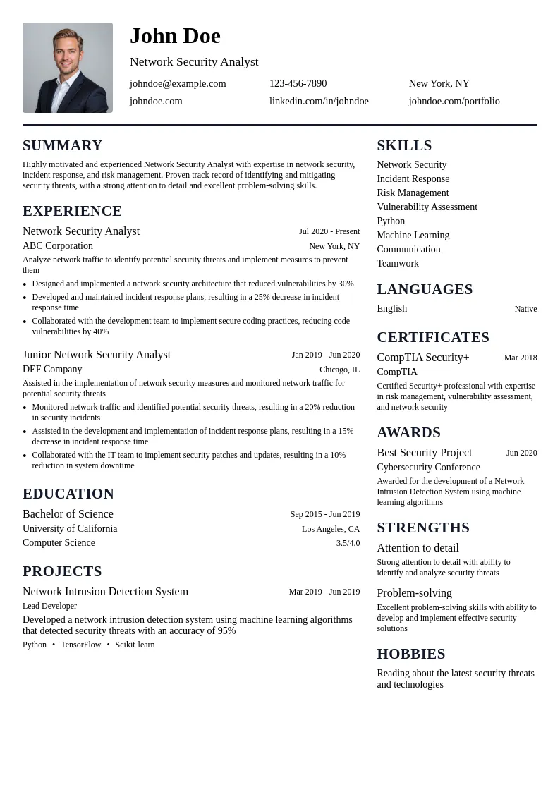 Network Security Analyst resume example