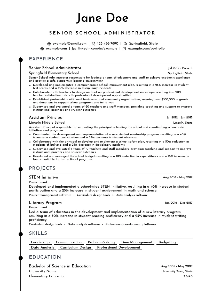 Senior School Administrator resume example