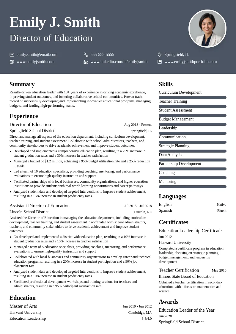 Director of Education resume example