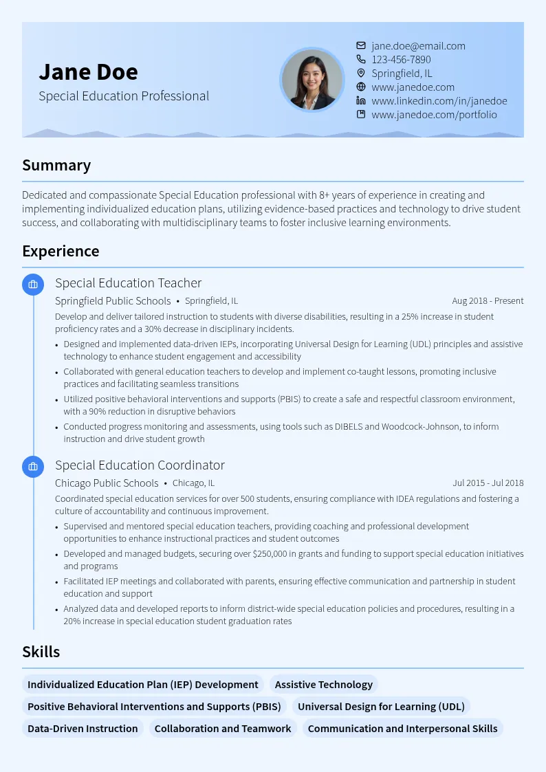 Special Education resume example