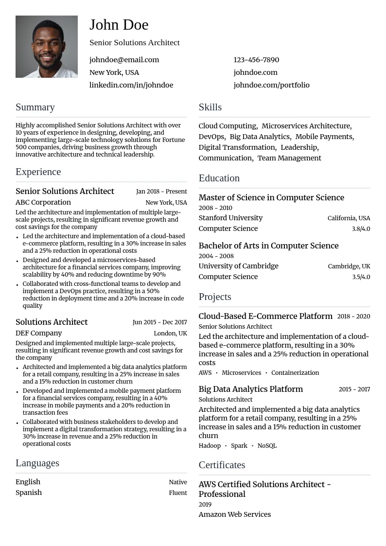 Senior Solutions Architect resume example