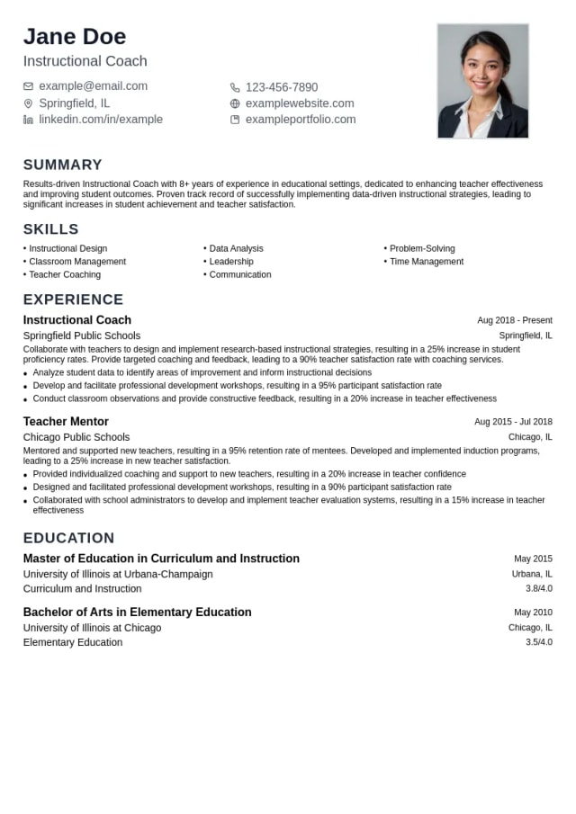 Instructional Coach resume example