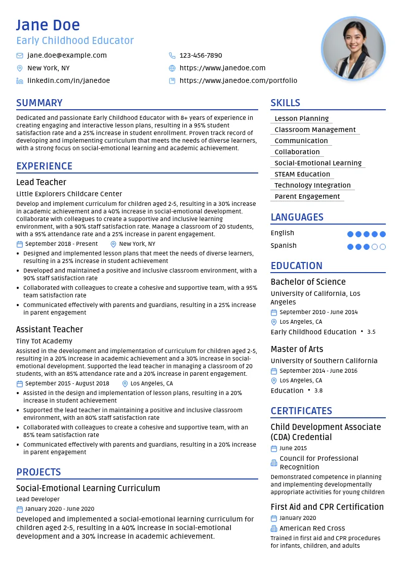 Teacher/Instructor resume example