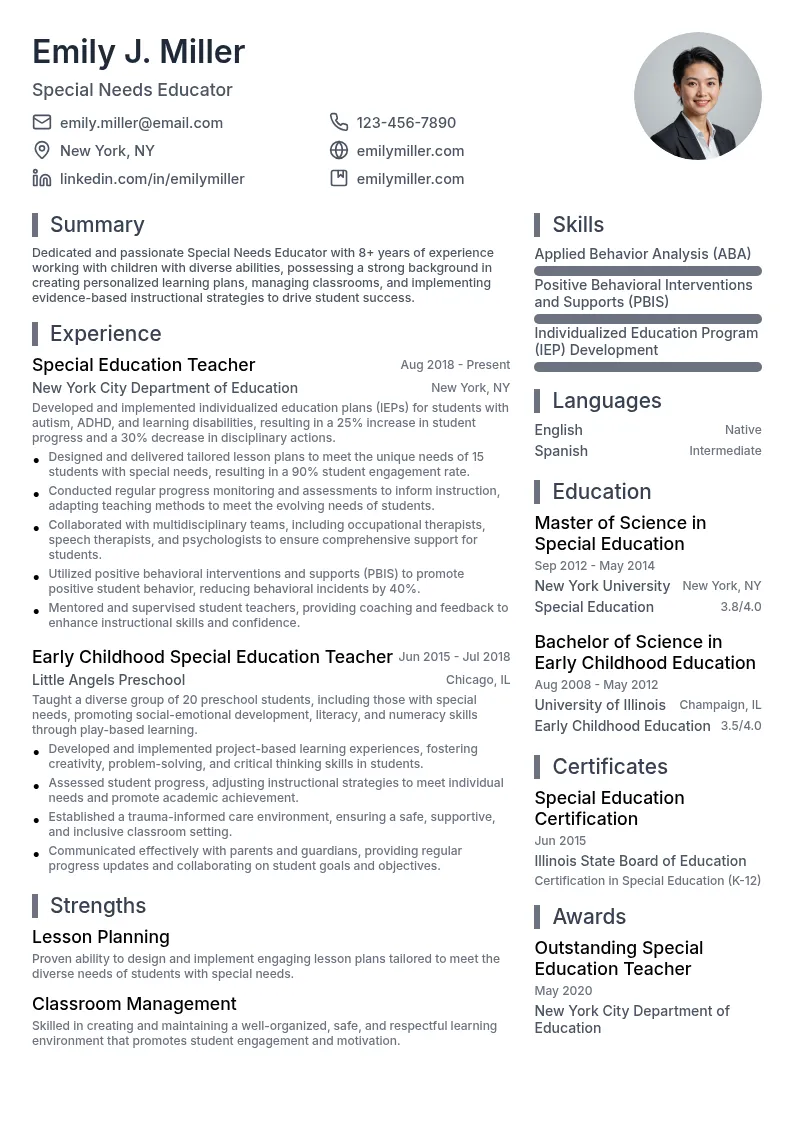 Special Needs Educator resume example