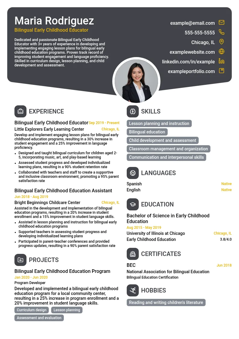 Bilingual Early Childhood Educator resume example
