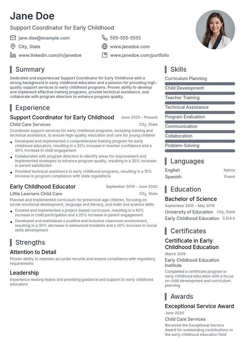 Support Coordinator for Early Childhood resume example