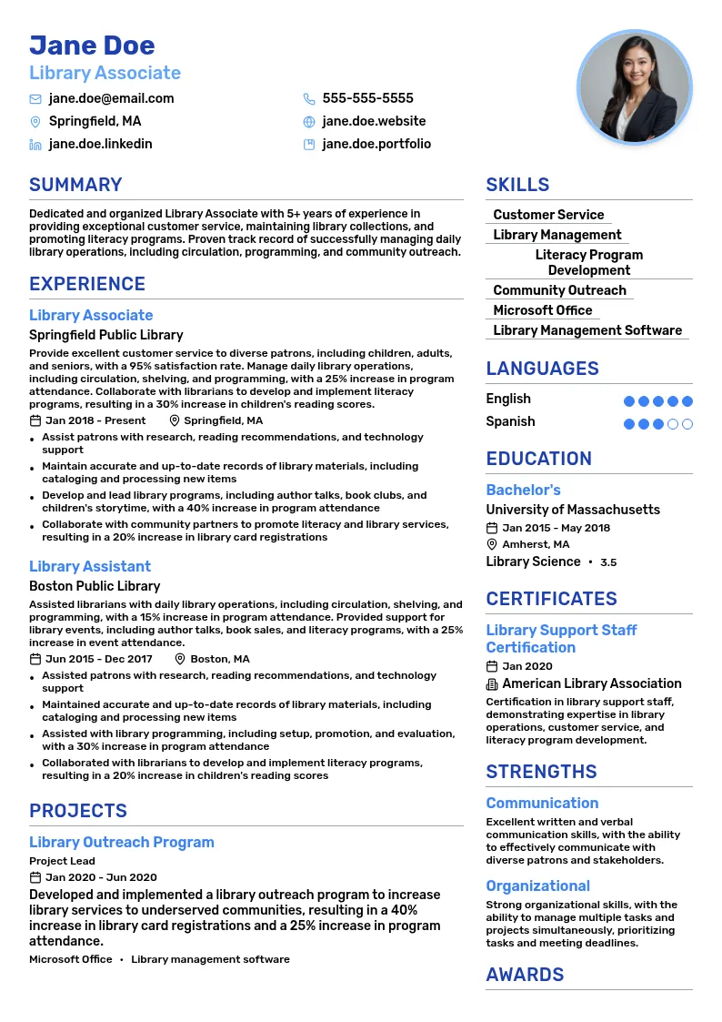 Library Associate resume example