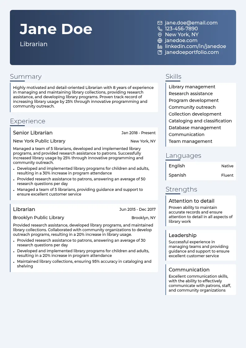 Librarian resume example