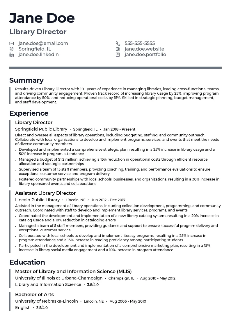 Library Director resume example