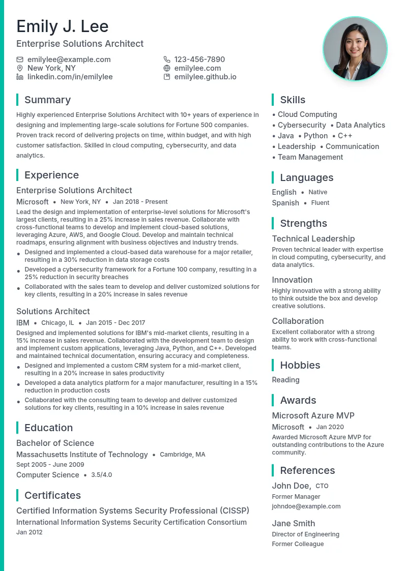 Enterprise Solutions Architect resume example