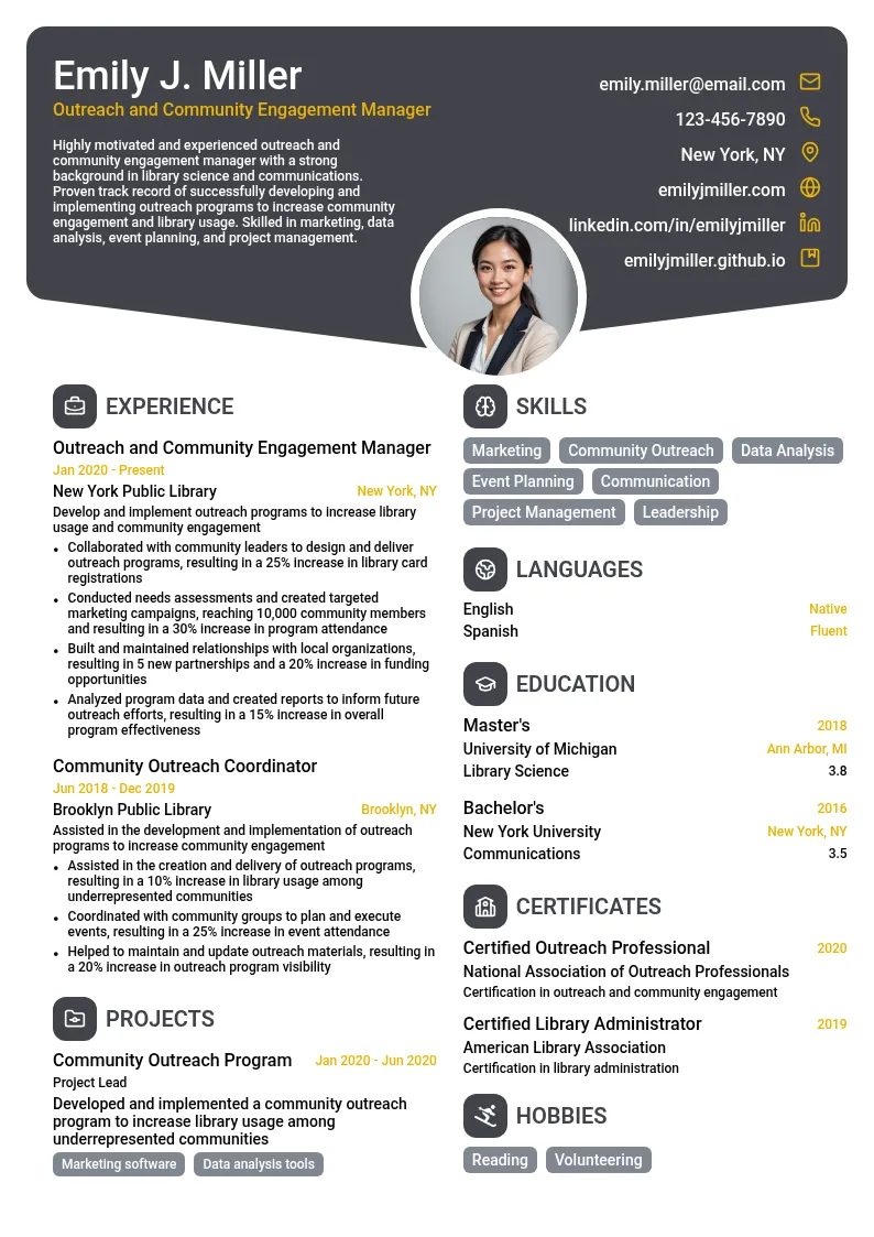 Outreach and Community Engagement Manager resume example