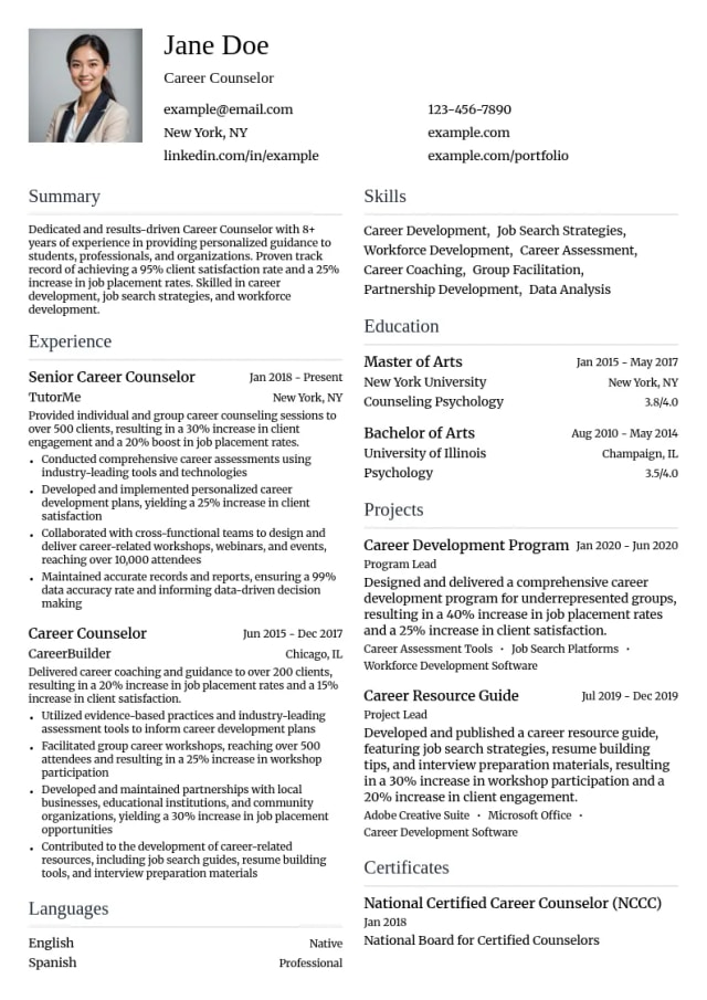 Career Counselor resume example