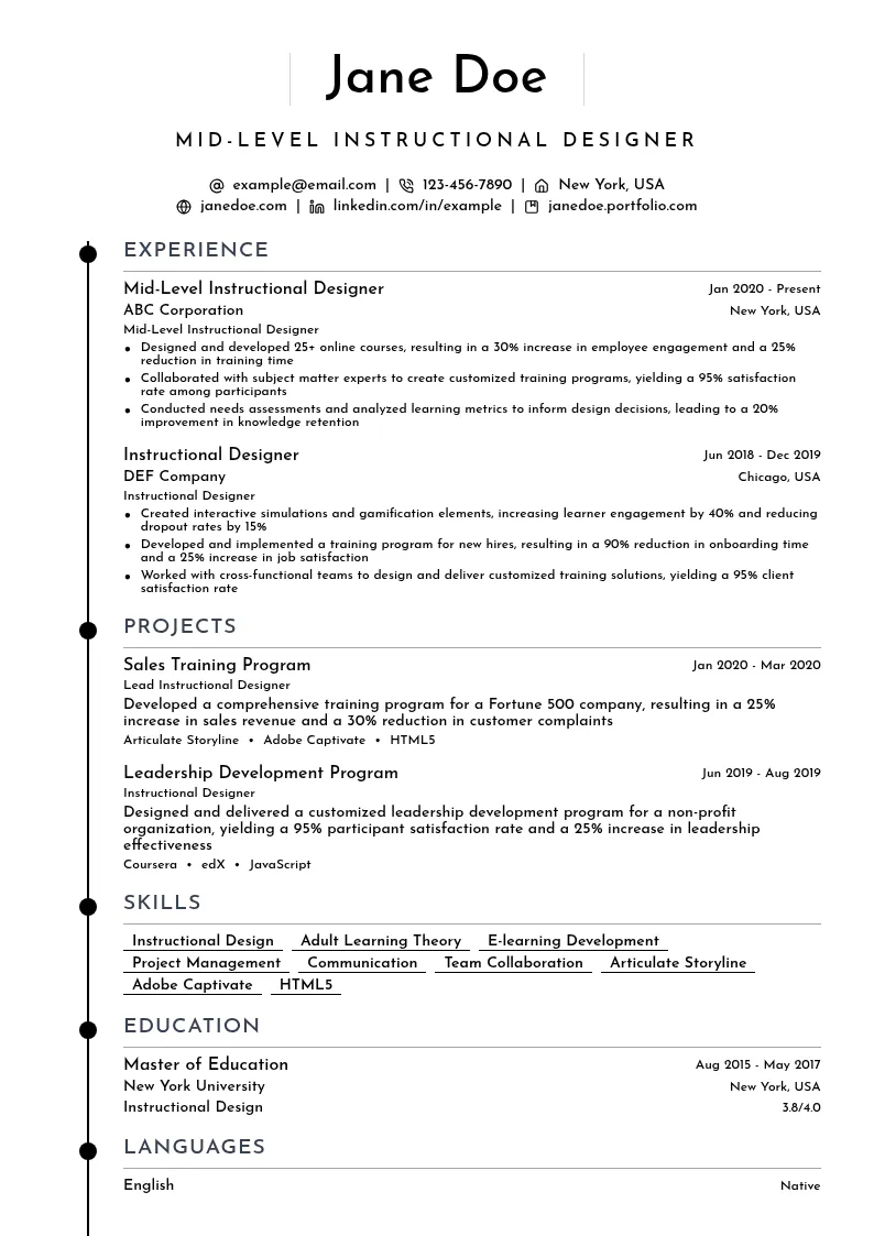 Mid-Level Instructional Designer resume example