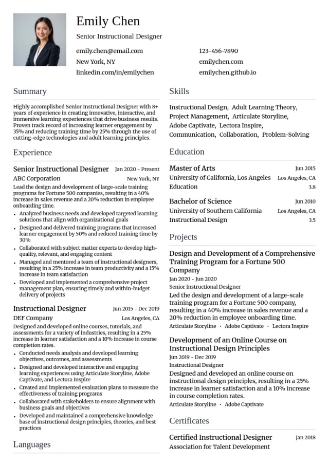 Senior Instructional Designer resume example