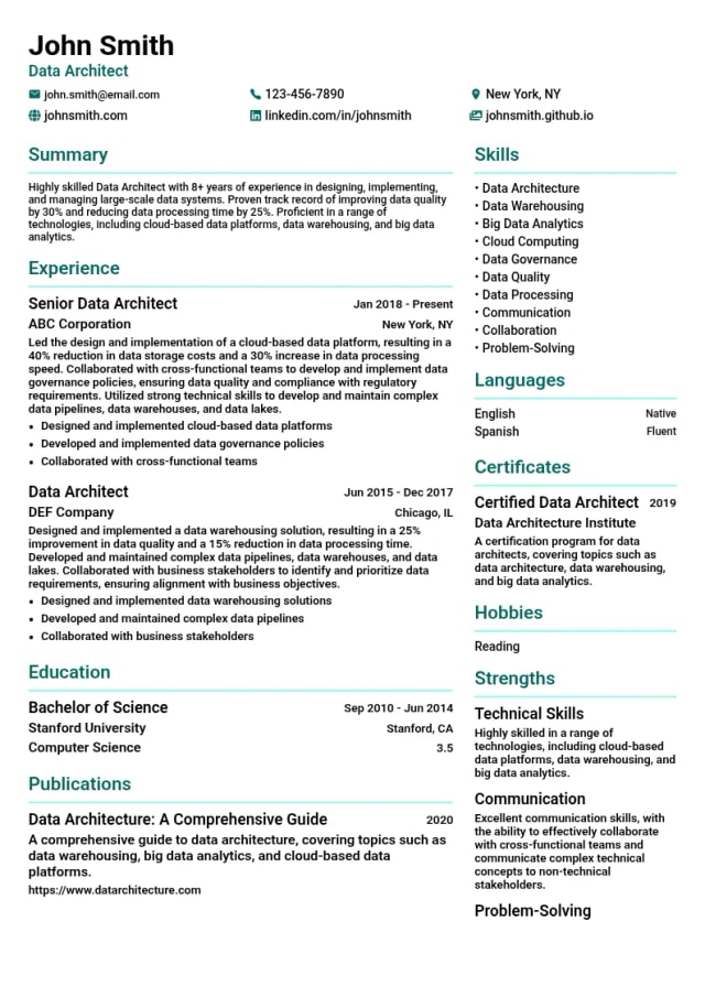 Data Architect resume example