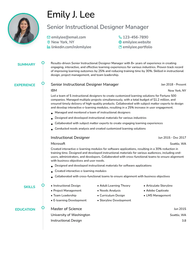 Senior Instructional Designer Manager resume example