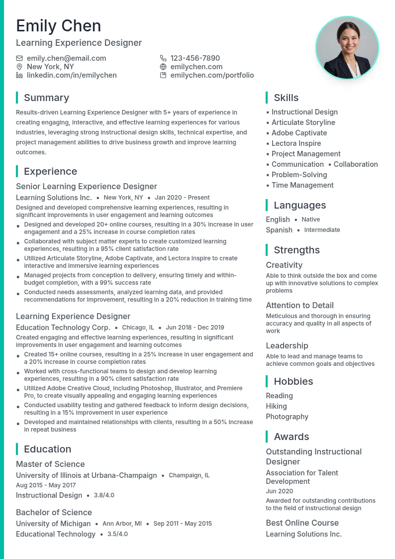 Learning Experience Designer resume example