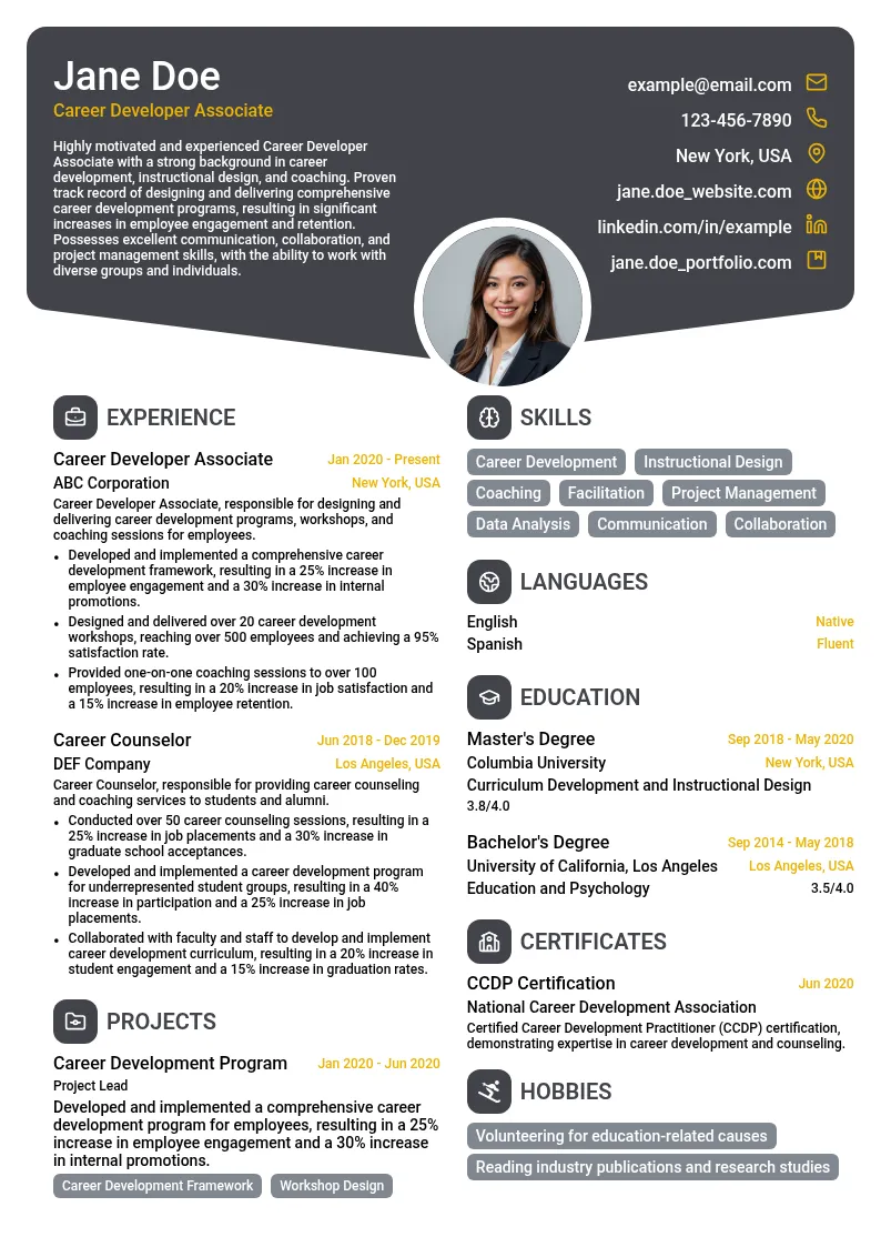 Career Developer Associate resume example