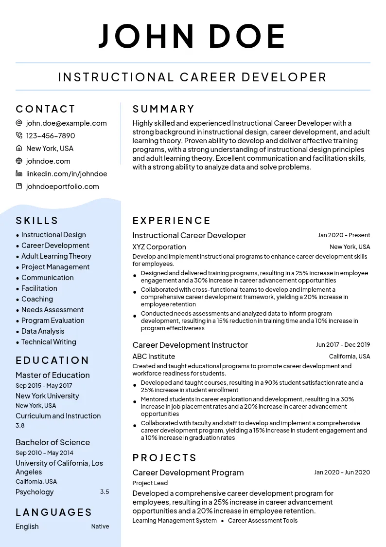 Instructional Career Developer resume example
