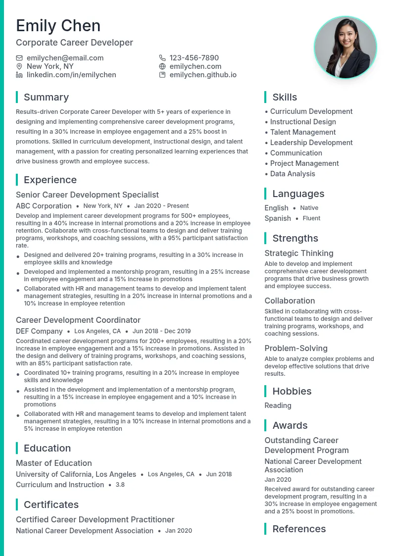 Corporate Career Developer resume example