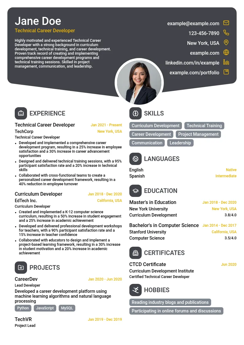 Technical Career Developer resume example