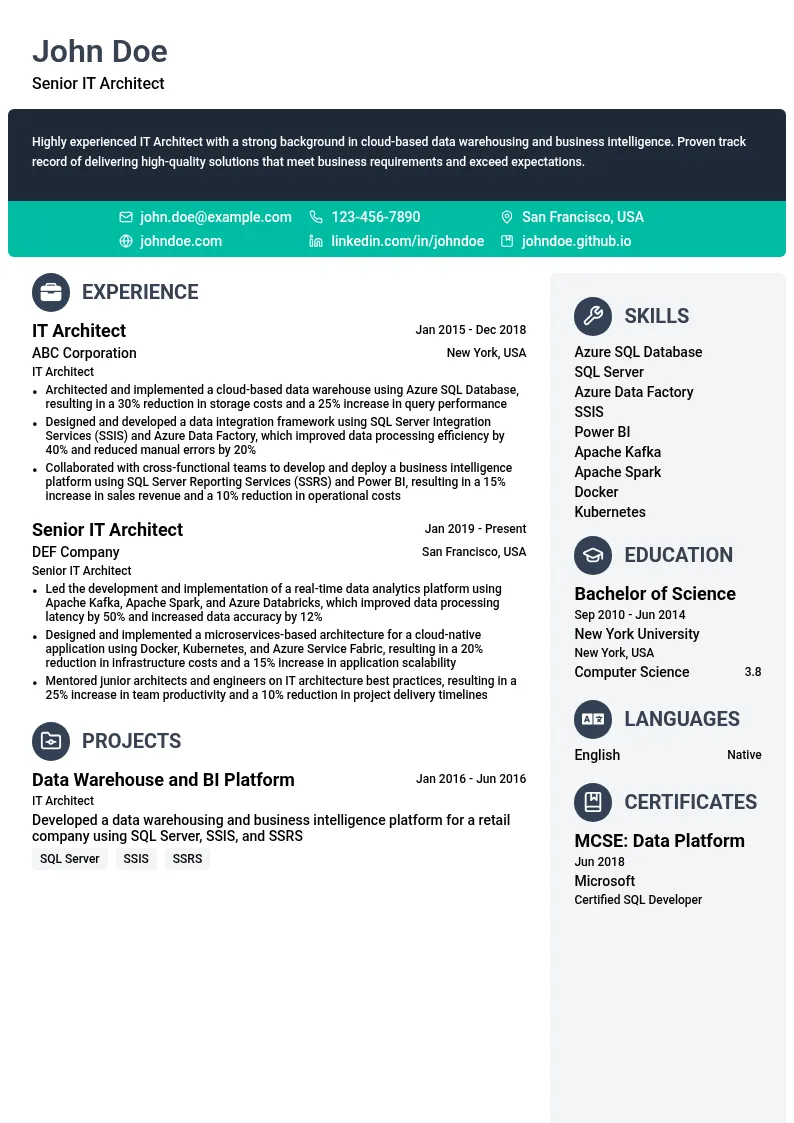 IT Architect resume example