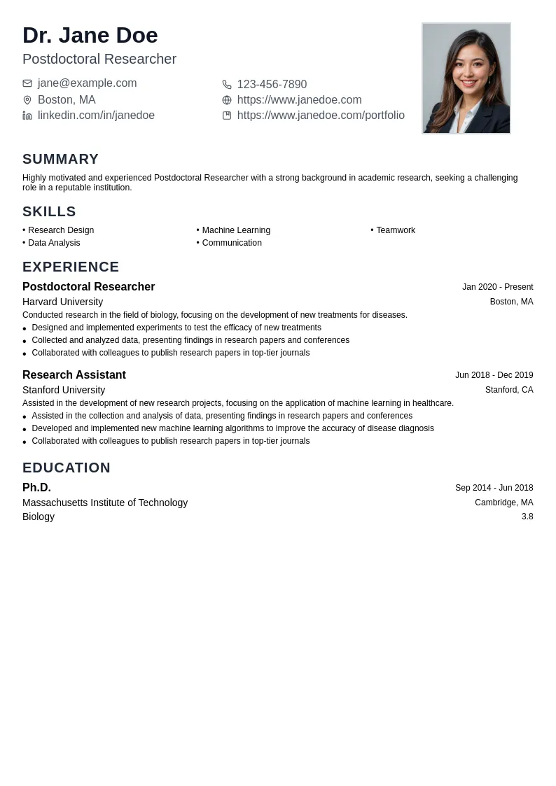 Postdoctoral Researcher resume example