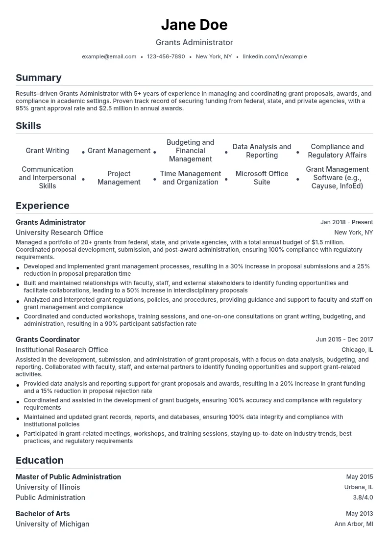 Grants Administrator resume example