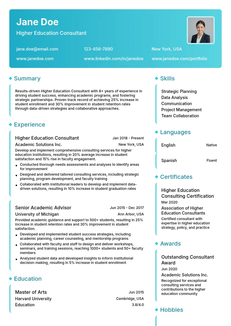 Higher Education Consultant resume example
