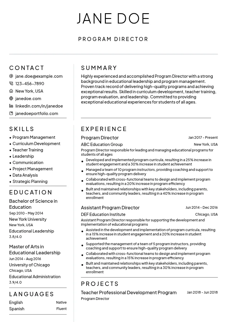 Program Director resume example